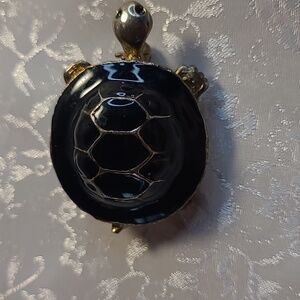 Black and Gold Toned Turtle Brooch